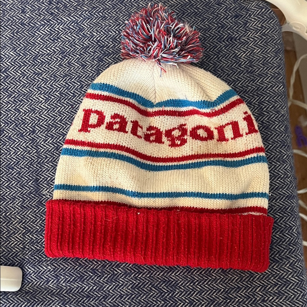 Patagonia Red and Blue Striped Beanie